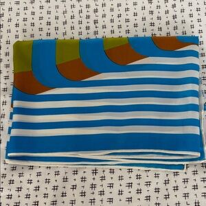 Vintage Ray Strauss scarf, geometric, royal blue/white/brown/chartreuse, 15x46”
